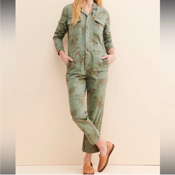DRIFTWOOD Pants - DRIFTWOOD Carley Army Green Floral Jumpsuit Coveralls Size Medium